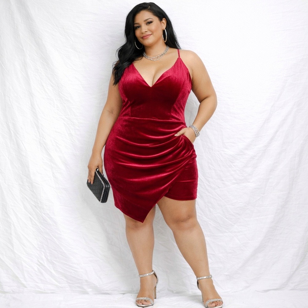 New! HONEY &‎ ROSIE Size Medium Wine Red Velvet Drape Asymmetrical Party Dress